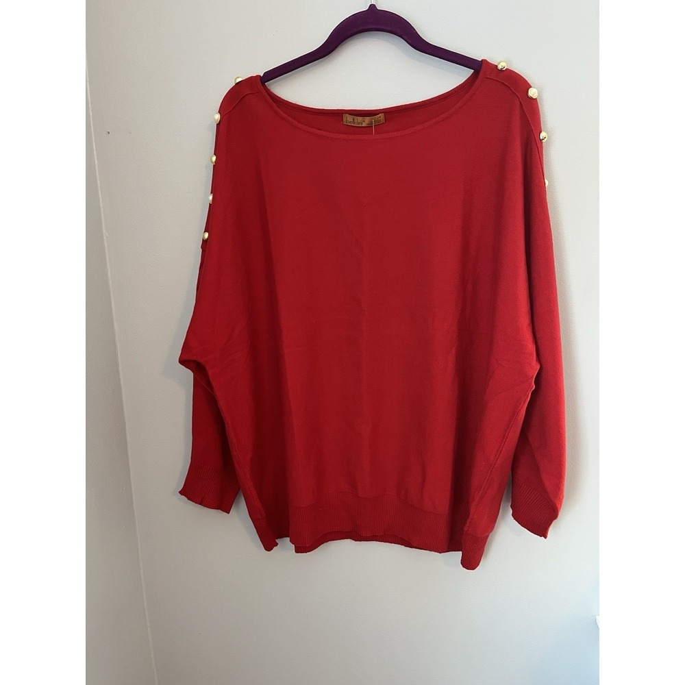 Belldini Women's Sweater Size 2X Red 3/4 Sleeve Pullover Knit Crew Neck Stretch
